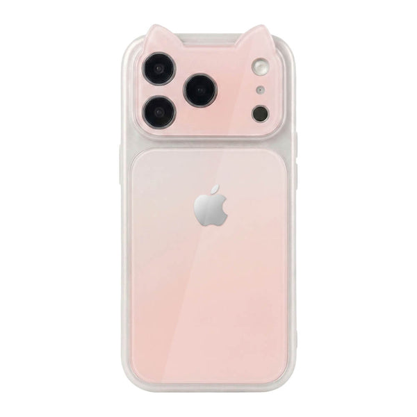 Crystal Lens Cat Ear Phone Case - White Pink