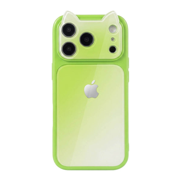 Crystal Lens Cat Ear Phone Case - Apple Green