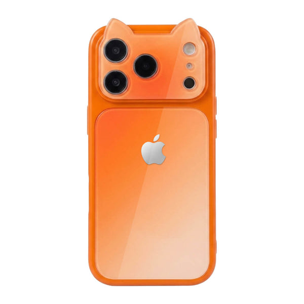 Crystal Lens Cat Ear Phone Case - Bright Orange