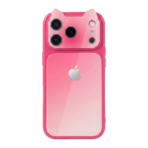 Crystal Lens Cat Ear Phone Case - Rose Red
