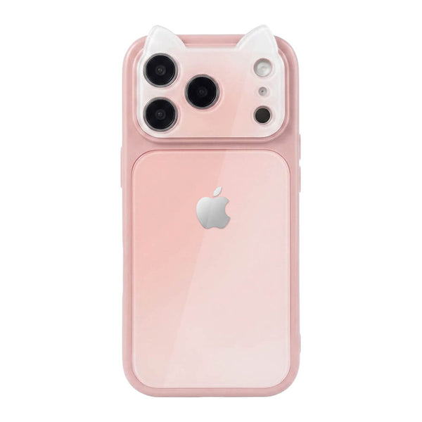 Crystal Lens Cat Ear Phone Case - Peach Pink
