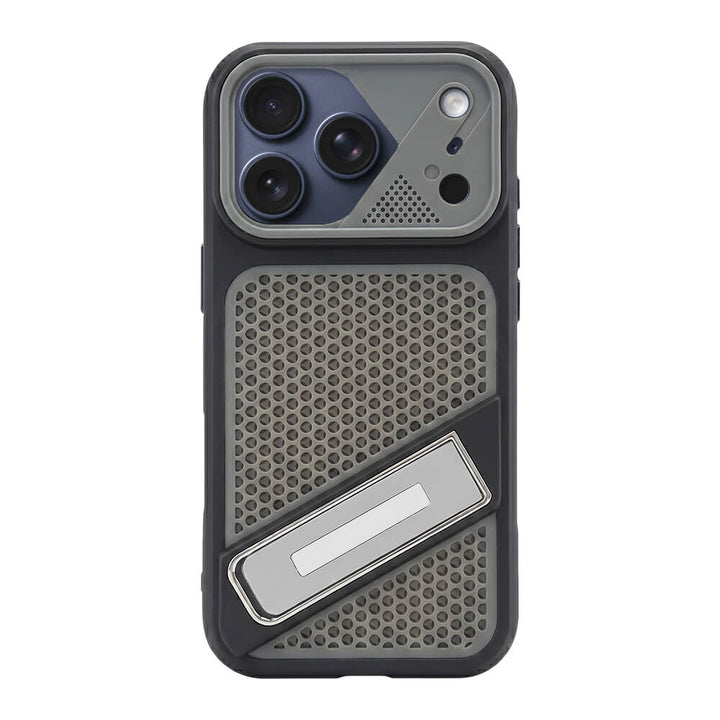 Honeycomb Heat Dissipation Kickstand Phone Case - Black