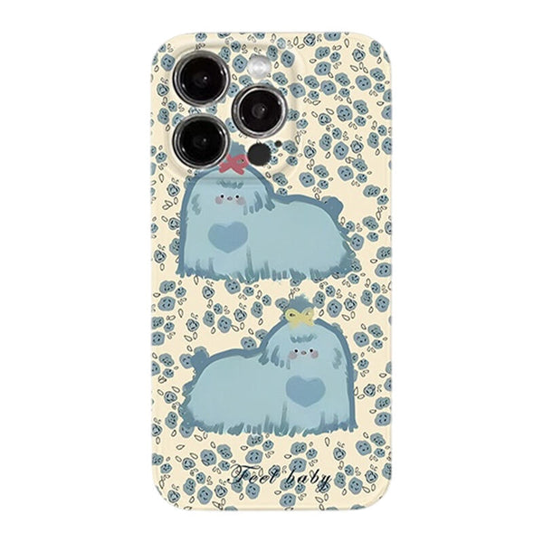 Blue Floral Puppy Phone Case