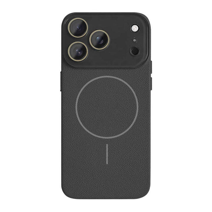 Lychee Texture Leather MagSafe Phone Case - Black
